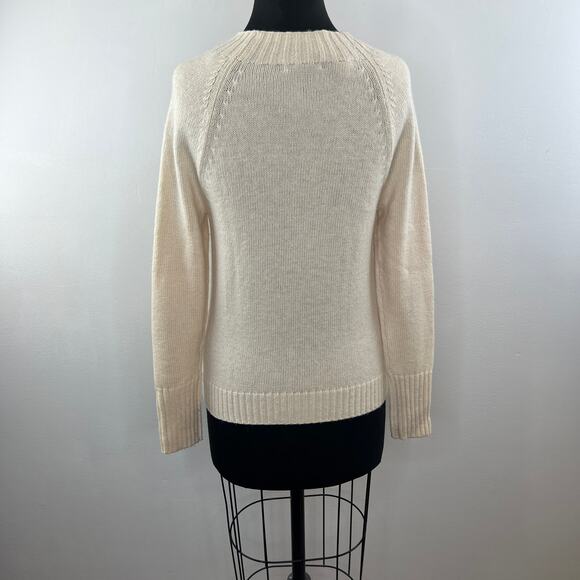 NWT J.CREW Natural Cream Crewneck Sweater Rhinestone Jewel Button Wool Blend XS - Picture 8 of 12
